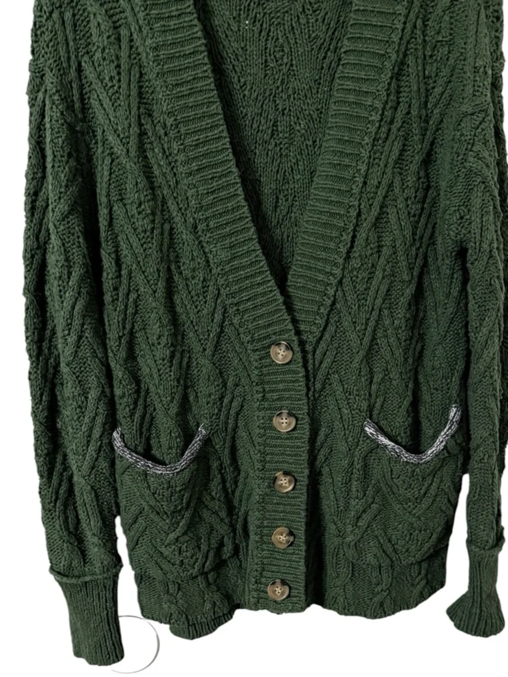 FREE PEOPLE Montana Green Cable Knit Button Up Cardigan Sweater